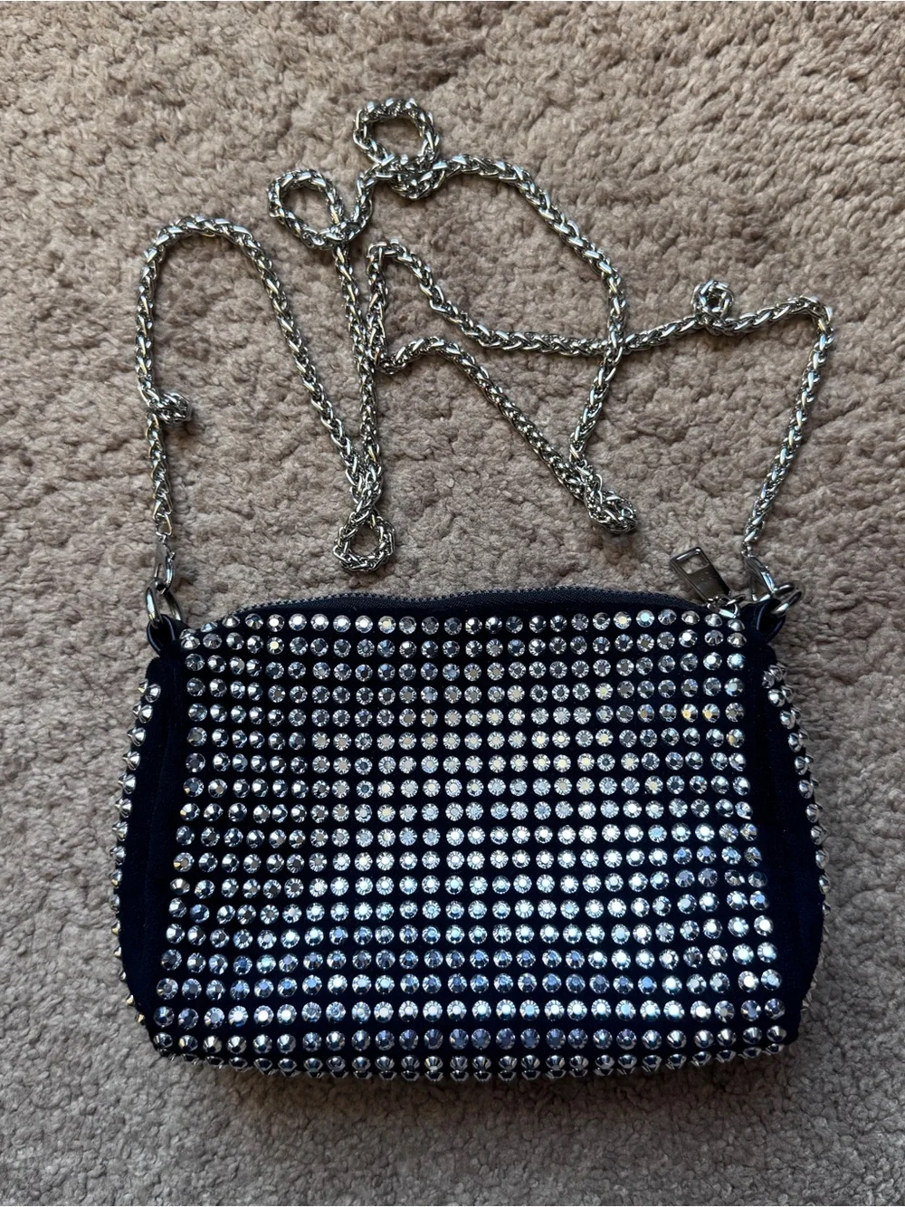 Olivia Miller Black Studded Crossbody Bag with Silver Chain